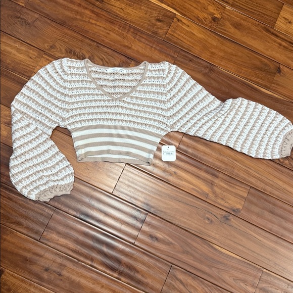 Altar'd State Beige and White Striped Knit Crop Top - Picture 3 of 4